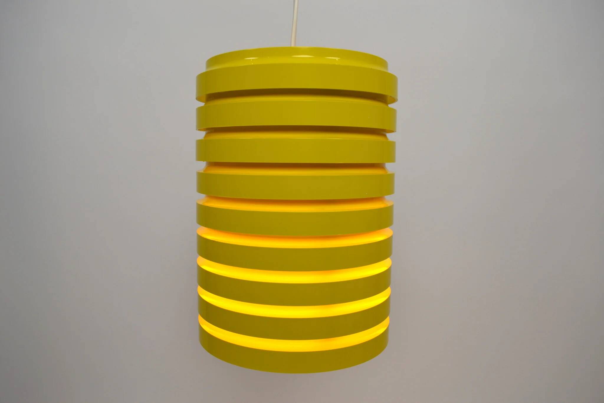 Pop Art Yellow Louvered Cylinder Pendant Lamp, Scandinavia, circa 1970