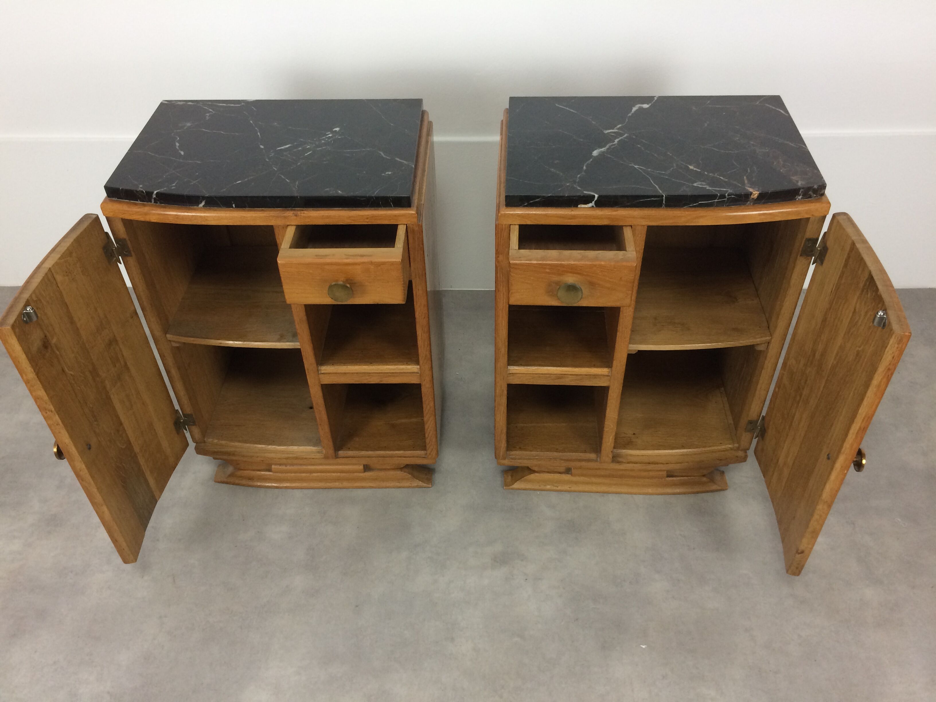 Pair of bedside tables art deco style marble black portor