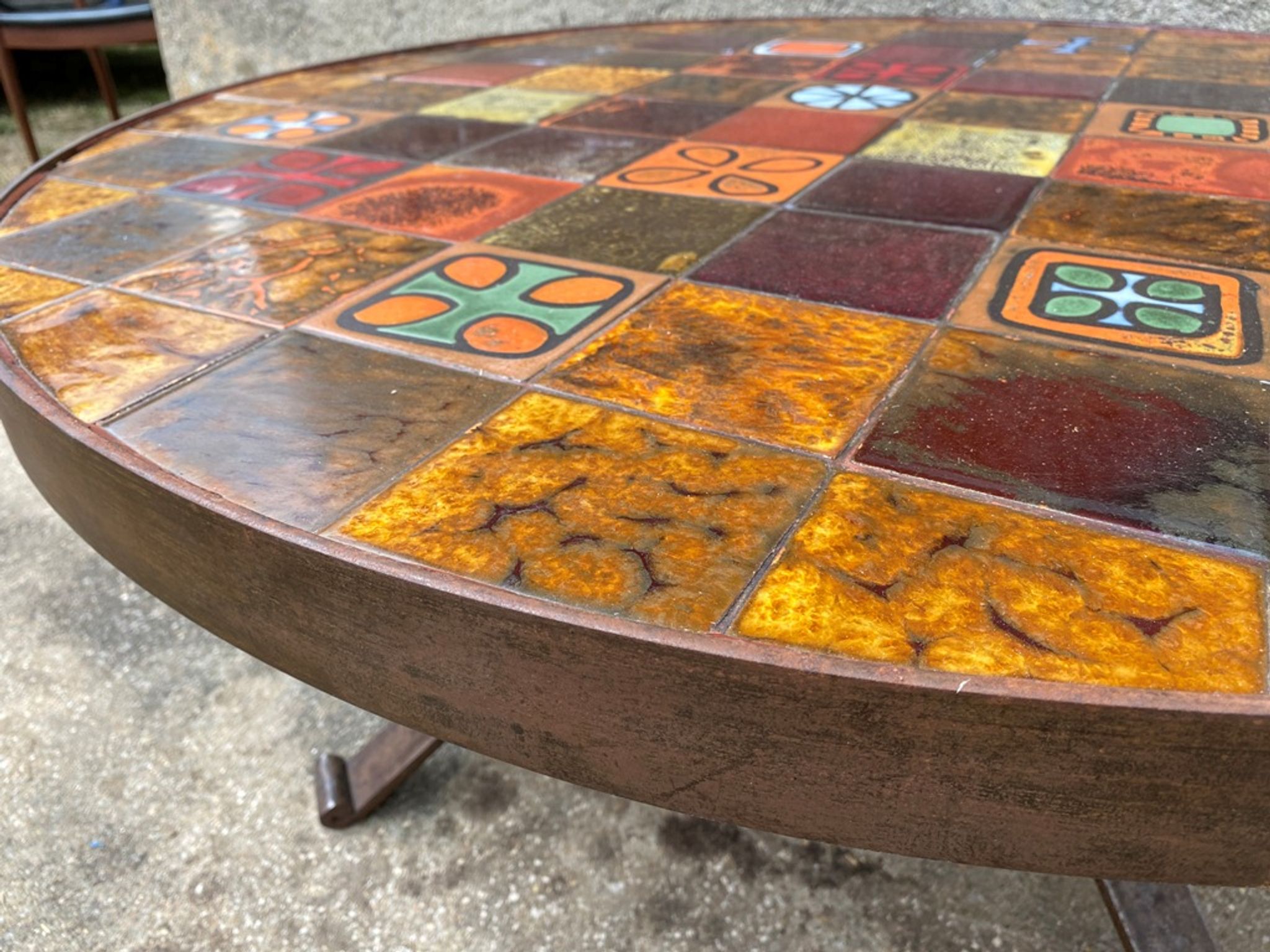 Roche Bobois in 1970s ceramic and wrought iron round coffee table