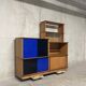 Asymmetrical golden oak display case bookcase Oscar vintage furniture from the 60s