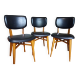 3 Scandinavian style skai faux leather and wood chairs