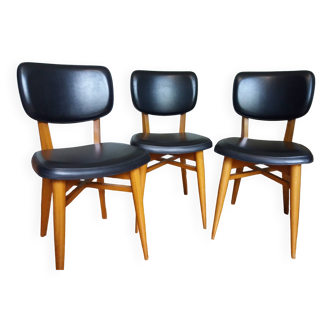 3 Scandinavian style skai faux leather and wood chairs