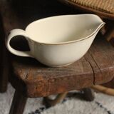 Ecru earthenware gravy boat with gilt trim by Villeroy & Boch