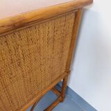 Vintage desk in rattan, woven rattan and wood, Maugrion style Roche-Bobois