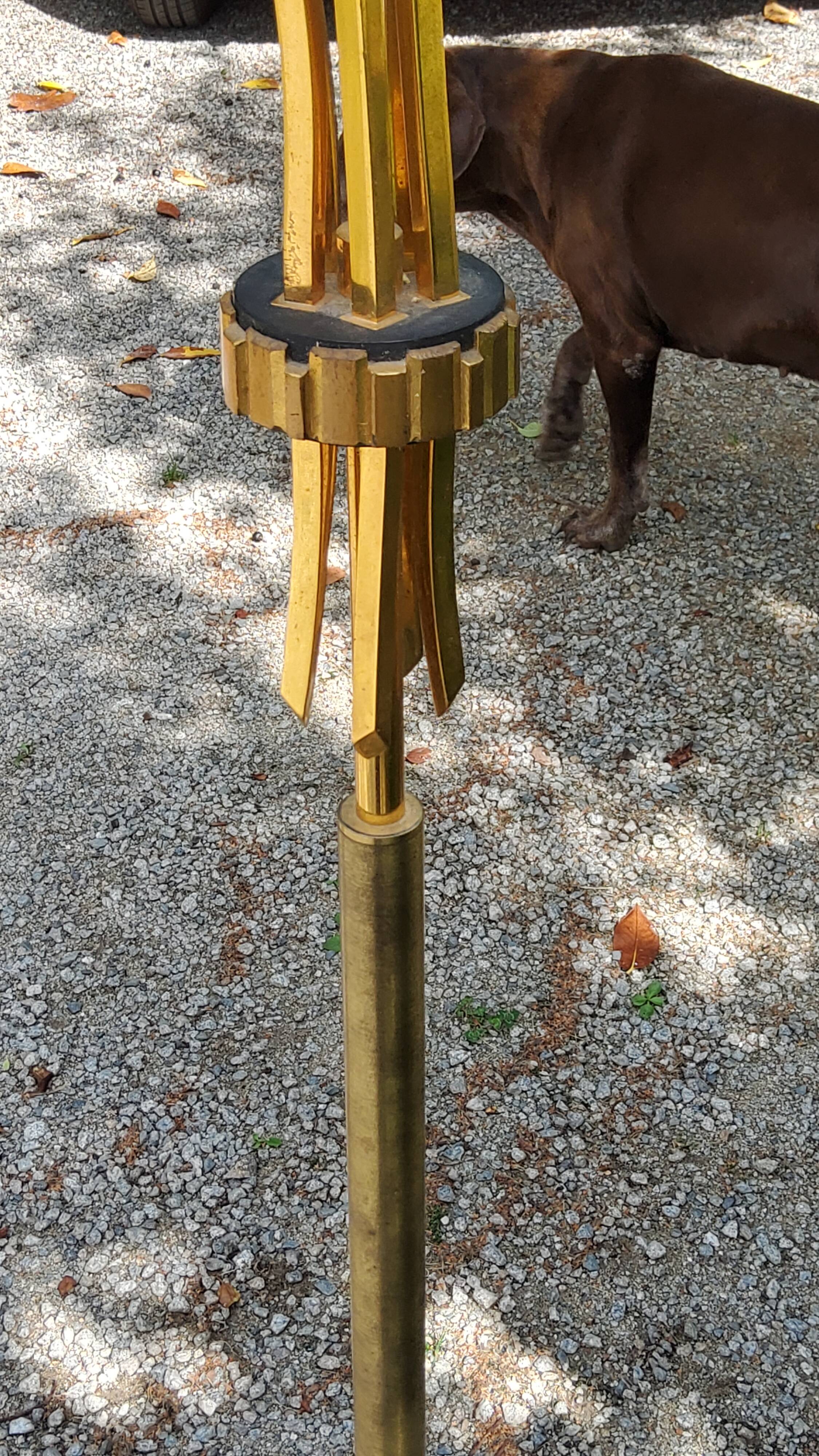 Vintage floor lamp in gilded brass with 5 glass tulips from the 50s