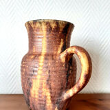 Vintage pitcher in flamed stoneware signed Guy