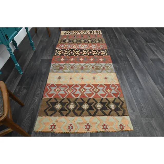 1970s Vintage Turkish Oushak Handmade Wool Cotton Pink Runner Rug 107x255