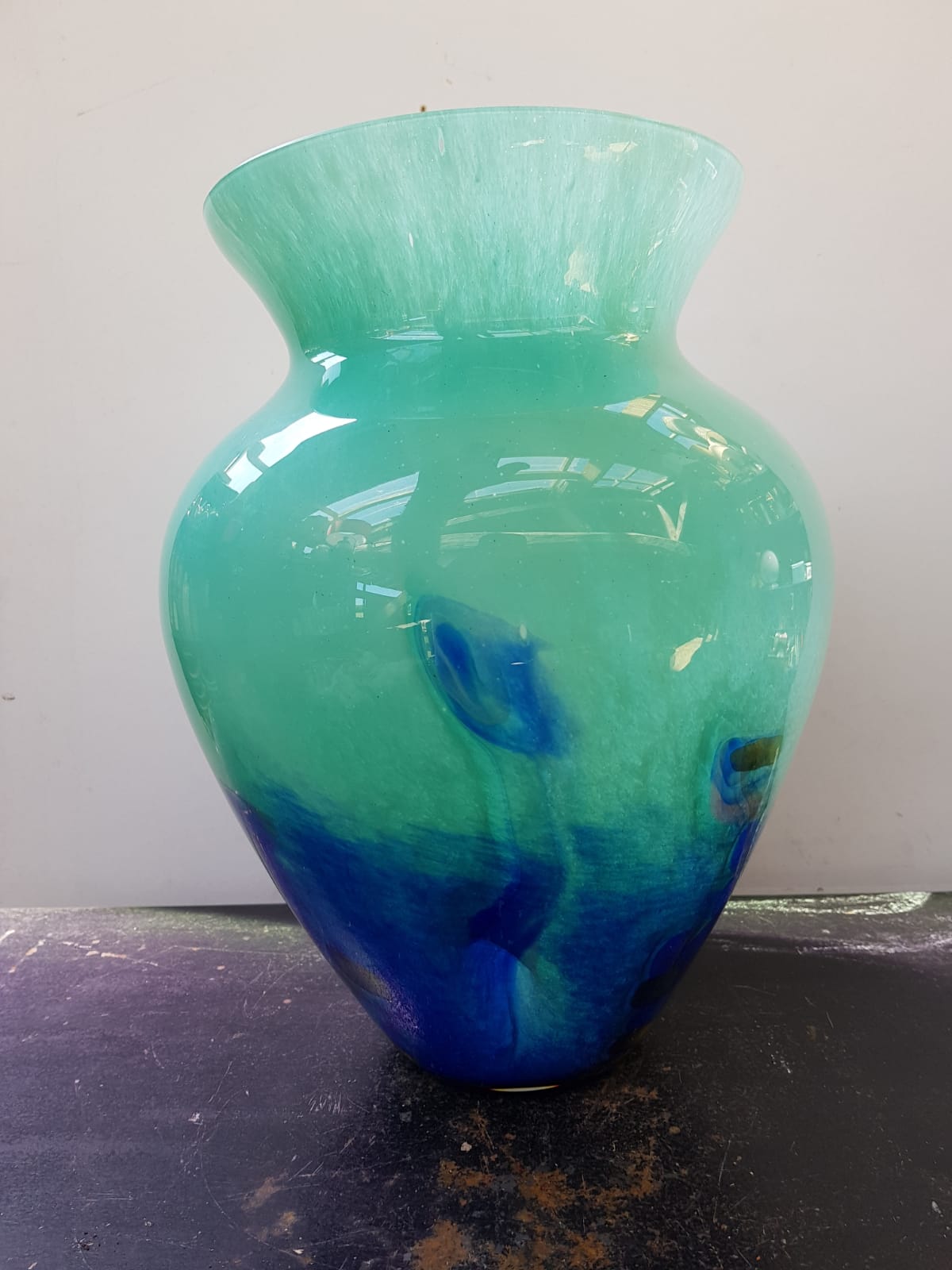 Ancien vase cristallerie la rochere multicouche vert & bleu vintage