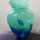 Ancien vase cristallerie la rochere multicouche vert & bleu vintage