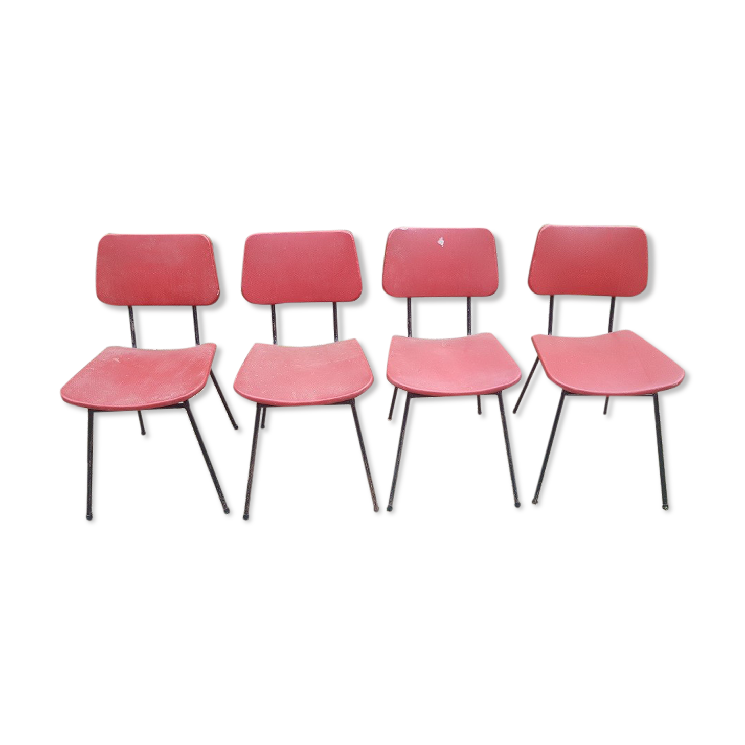 4 chairs metal skaï red, 1950