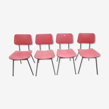 4 chaises métal skaï rouge, 1950