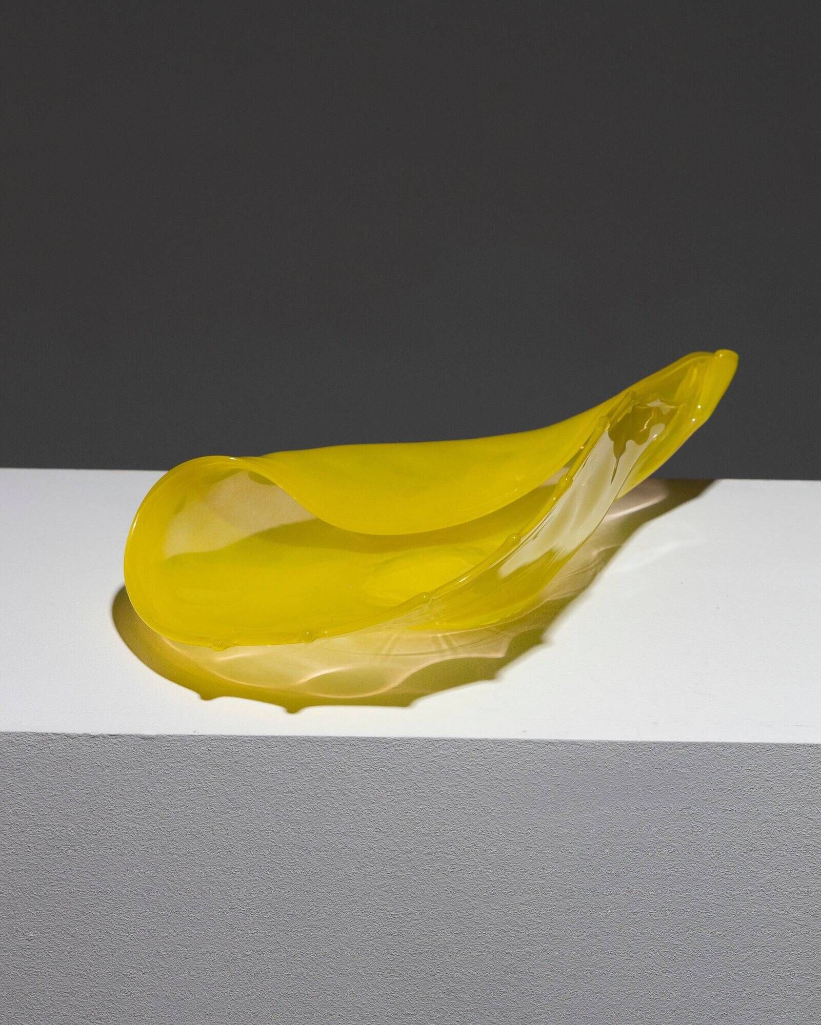 Coupe coquillage en verre murano jaune, luigi mellara, 1970s