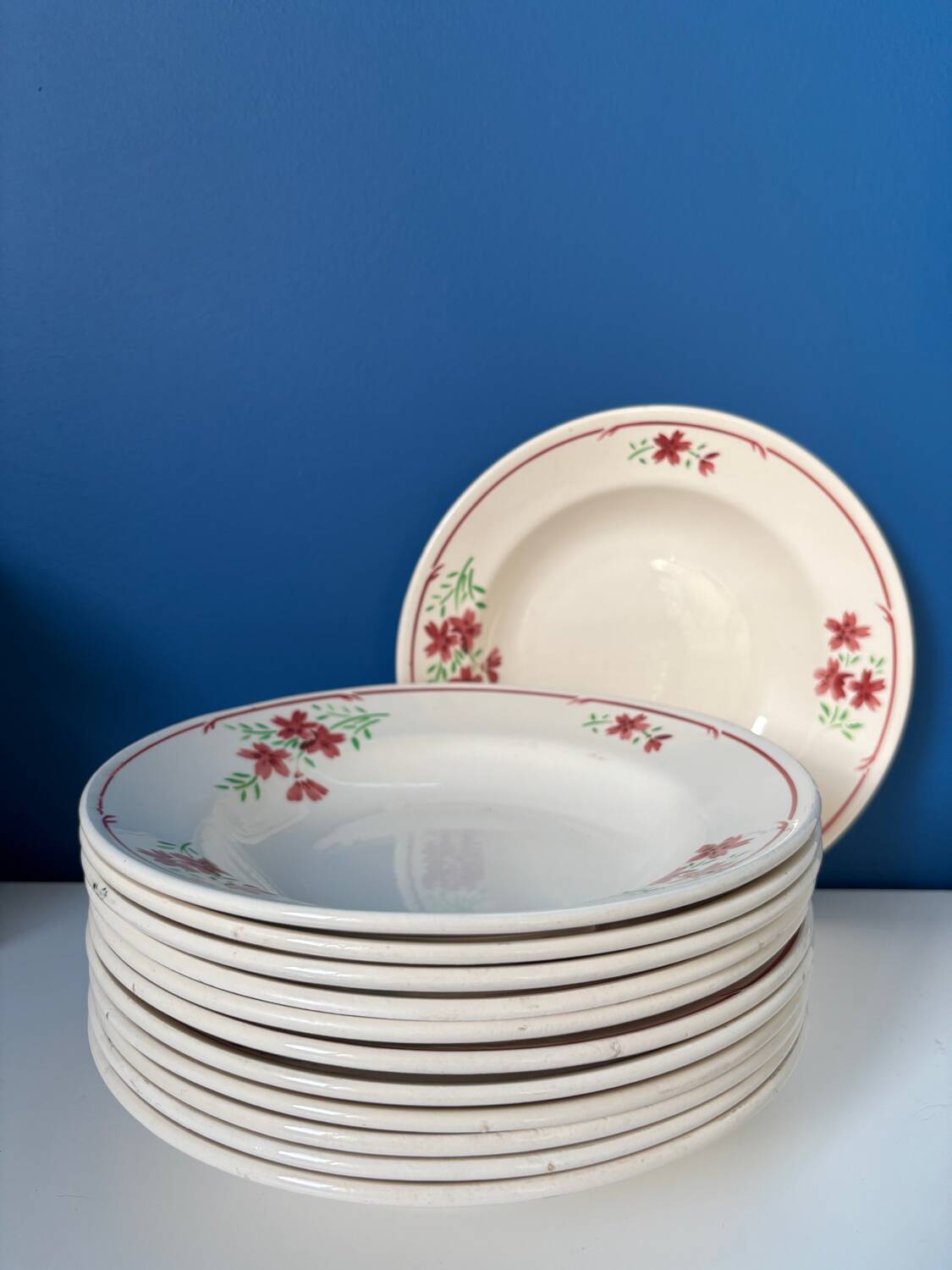 Set of 6 vintage Badonviller soup plates – French earthenware with decoration