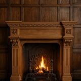 19th-century oak castle fireplace