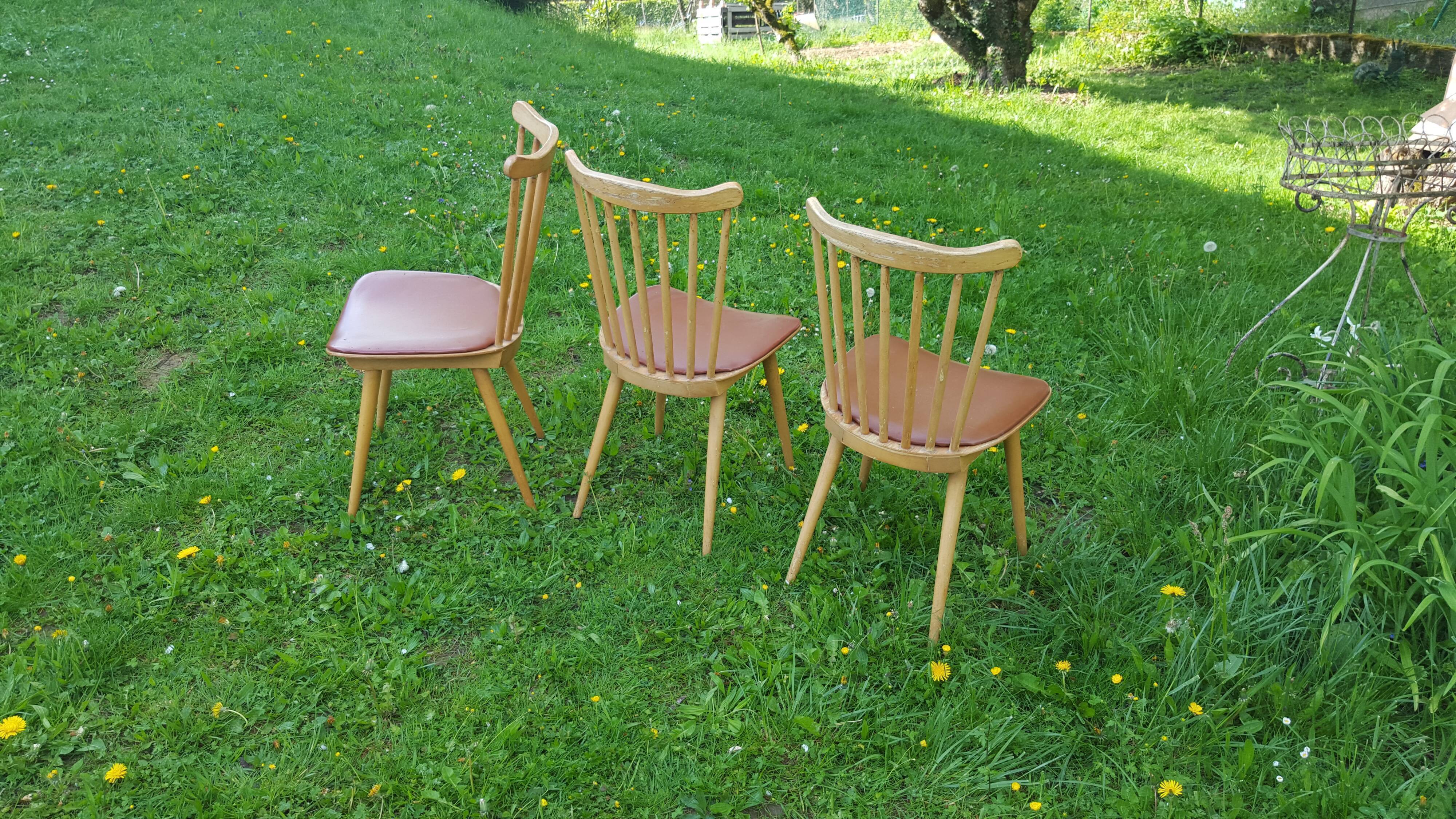 Trio of bistro chairs Baumann vintage 60s