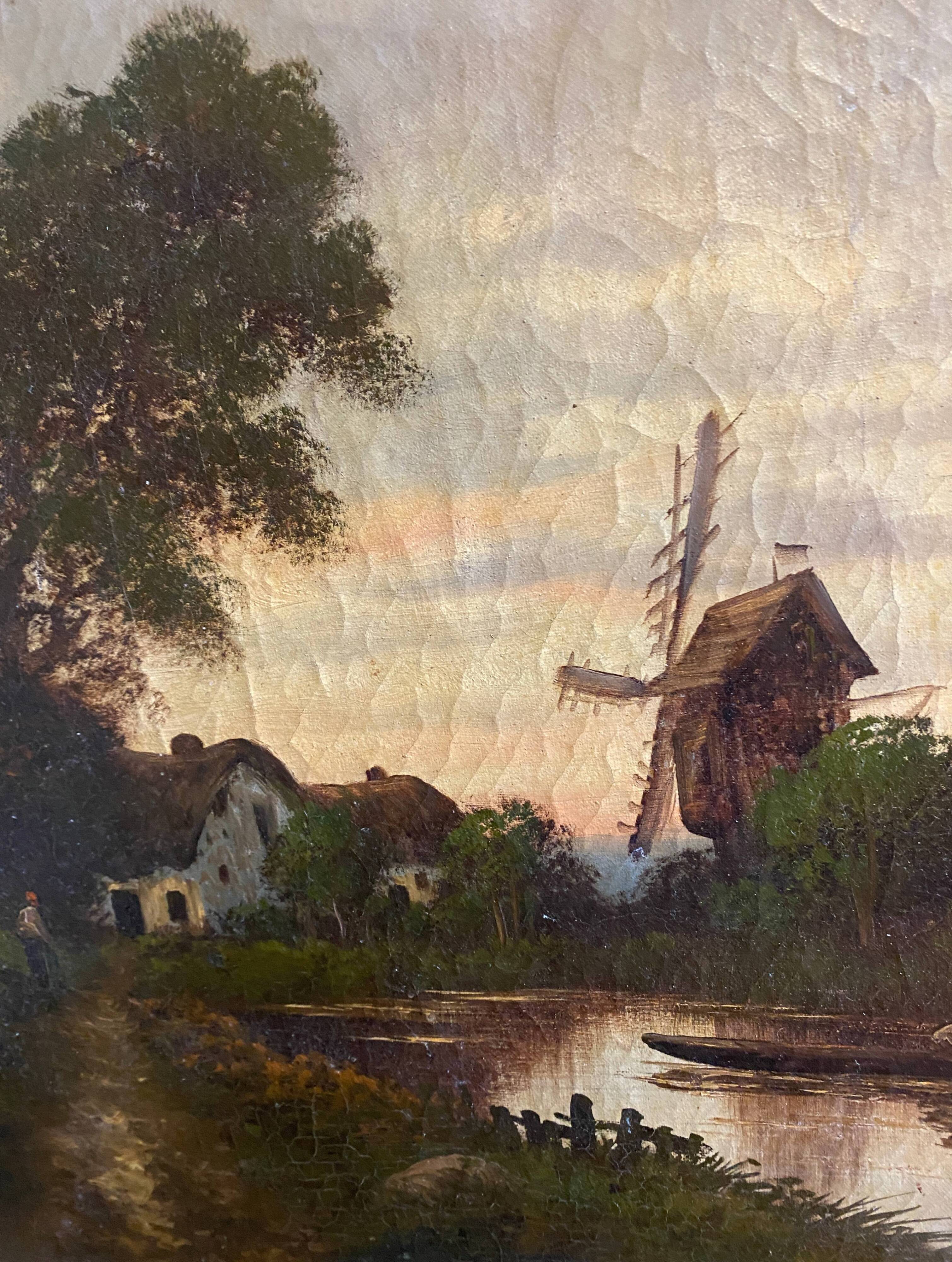 HST painting "Animated landscape at dusk" 19th century
