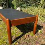 Solid oak and slate coffee table from the 50s-60s