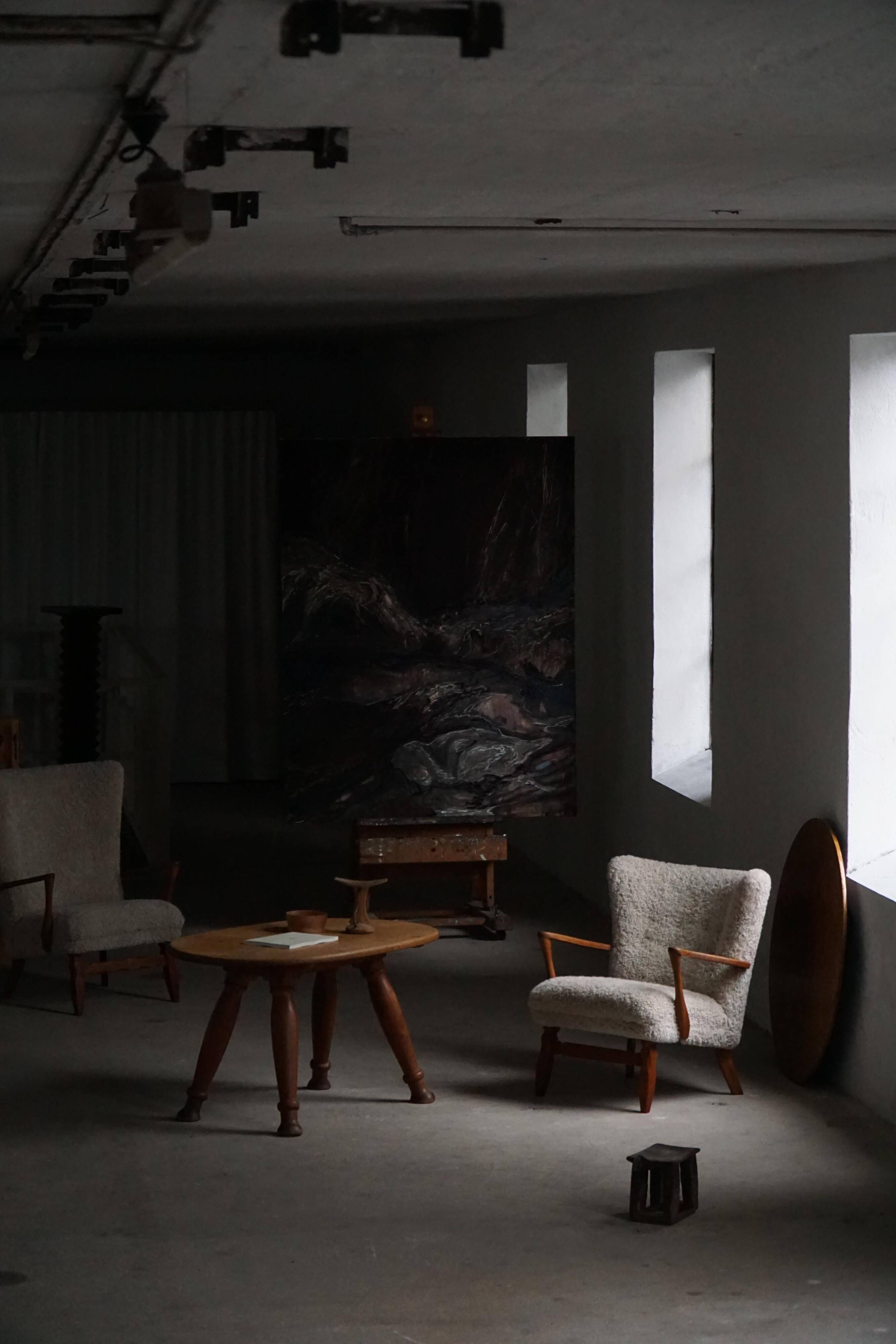 Viggo Boesen, Lounge Chair in Oak and Sheepskin Shearling, Modern Danish, 1950s