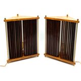 Leonardo Mosso 2 palisander and brass table lamps, Italy 1970s