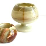 2 70s design onyx candle holders