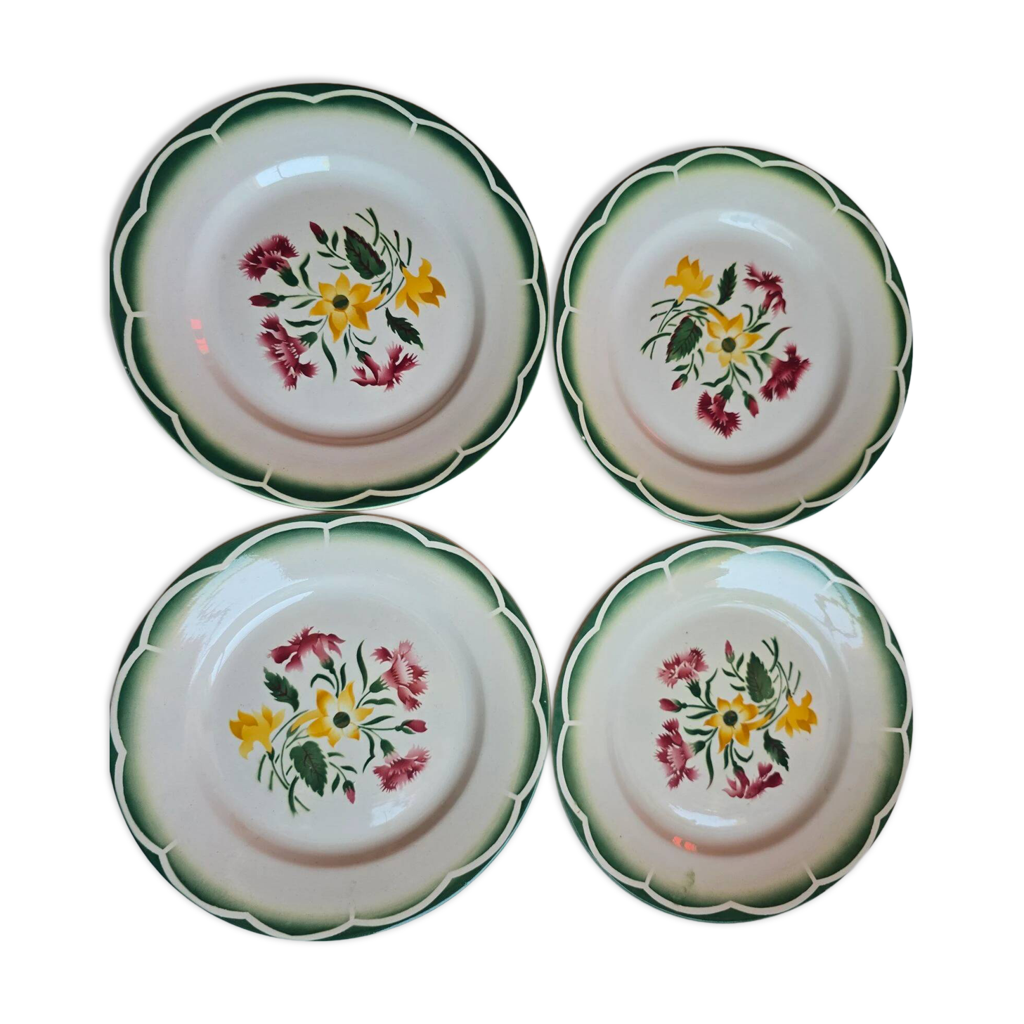Set of 4 antique flat plates Digoin Sarreguemines Ester