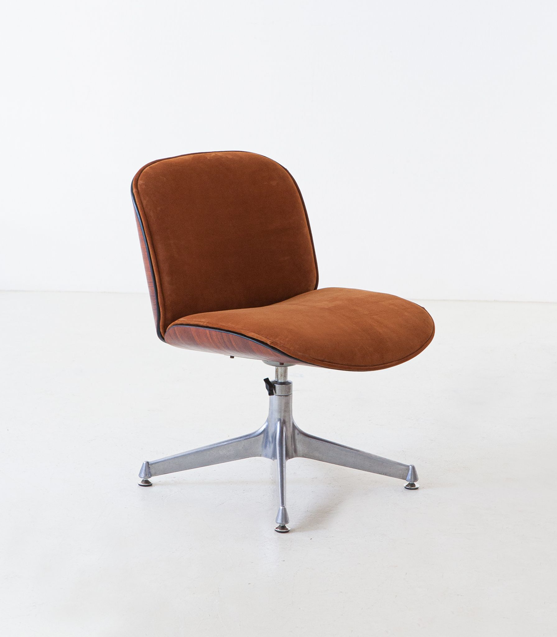 Desk Chair by Ico Parisi for Mim, Exotic Wood and Suede Leather