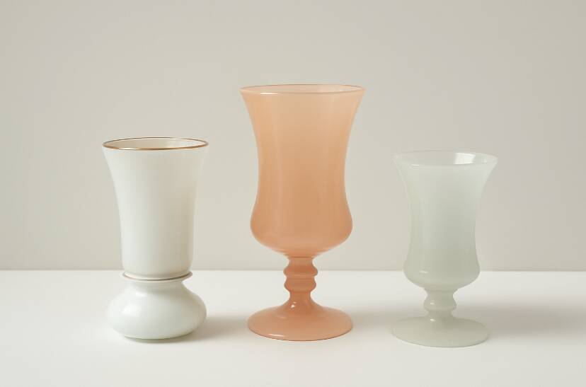 Set of three small antique vases in opaline and porcelain - 1950s