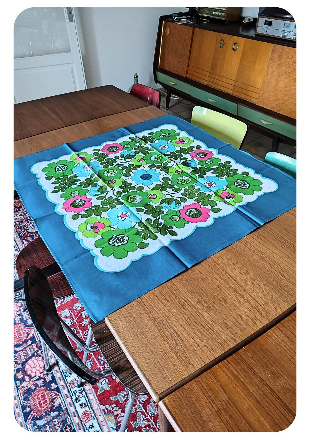 Vintage old stock table cloth floral decor