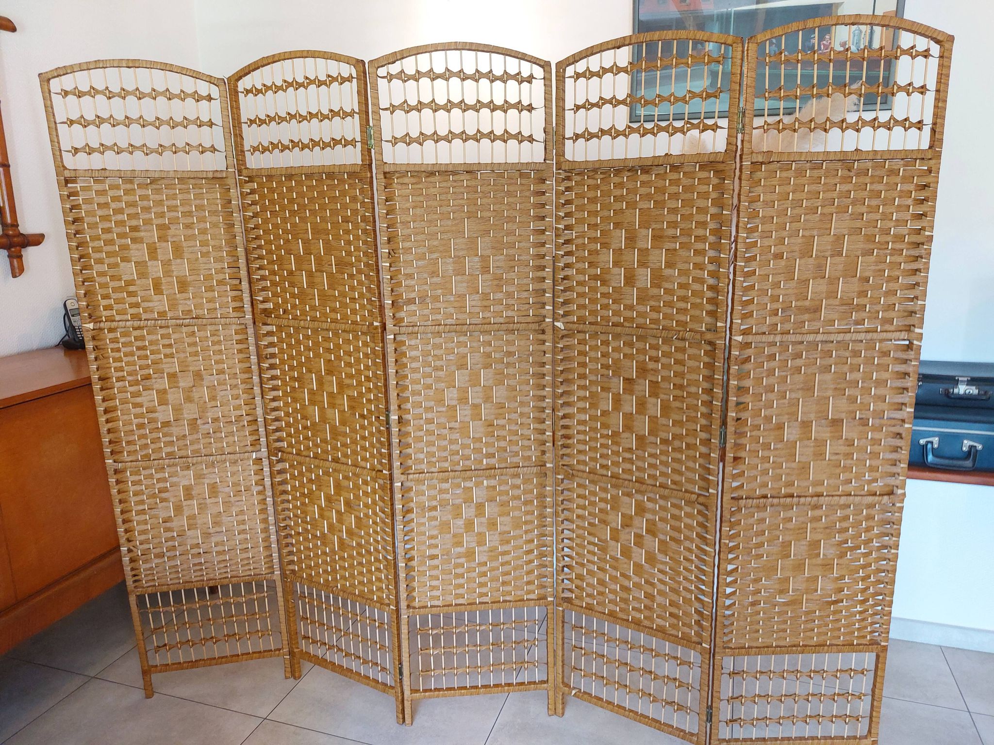 paravent osier, rotin, 5 panneaux