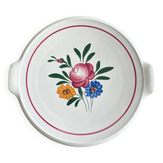 Grand plat à tarte ancien en faïence de Sarreguemines