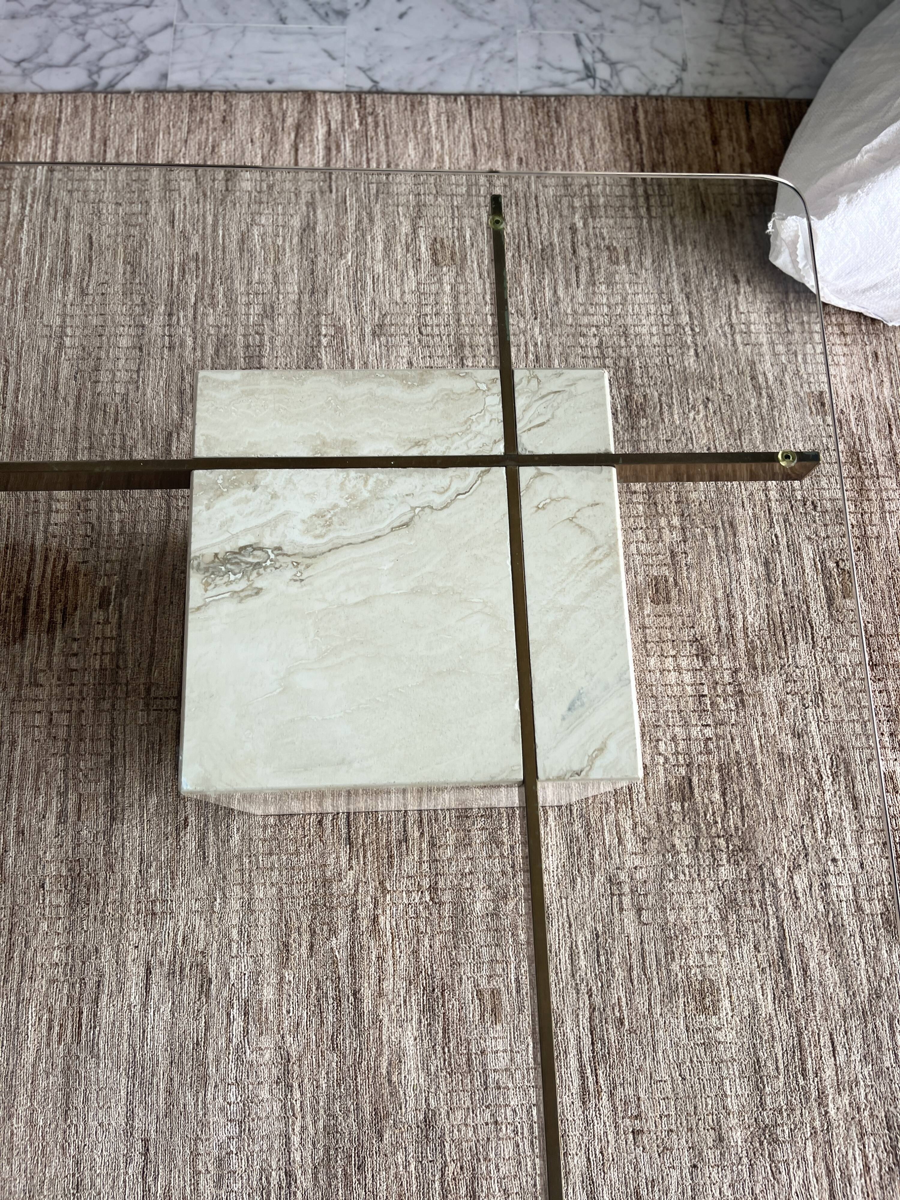 Artedi coffee table in travertine and glass 1970