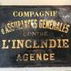 Enamelplate "General Insurance Against Fire"