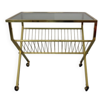 French brass and glass cart with magazine rack, 1960s
