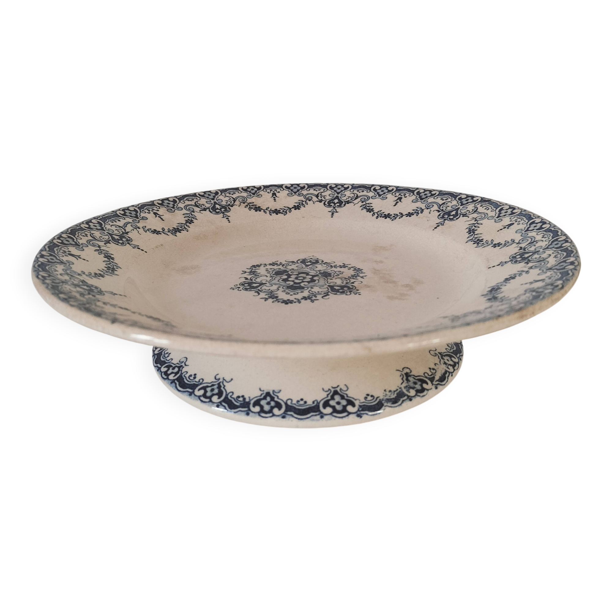 E. Bourgeois footed plate – Excelsior blue decoration, late 19th century