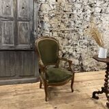 Armchair Voltaire Louis Philippe in wood green velvet XIX