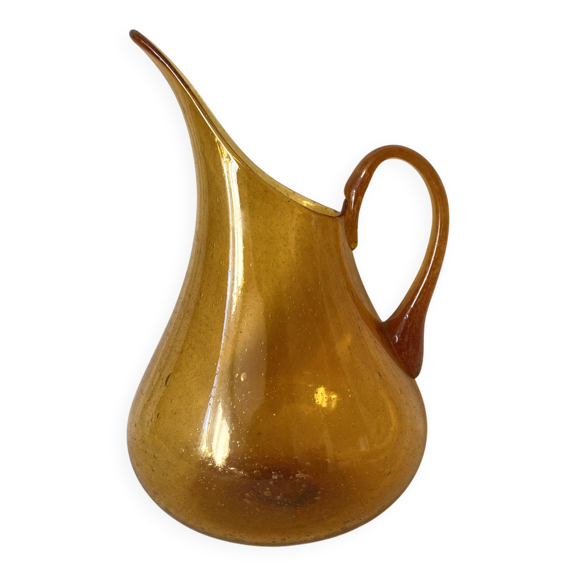Blown glass jug with caramel bubbles