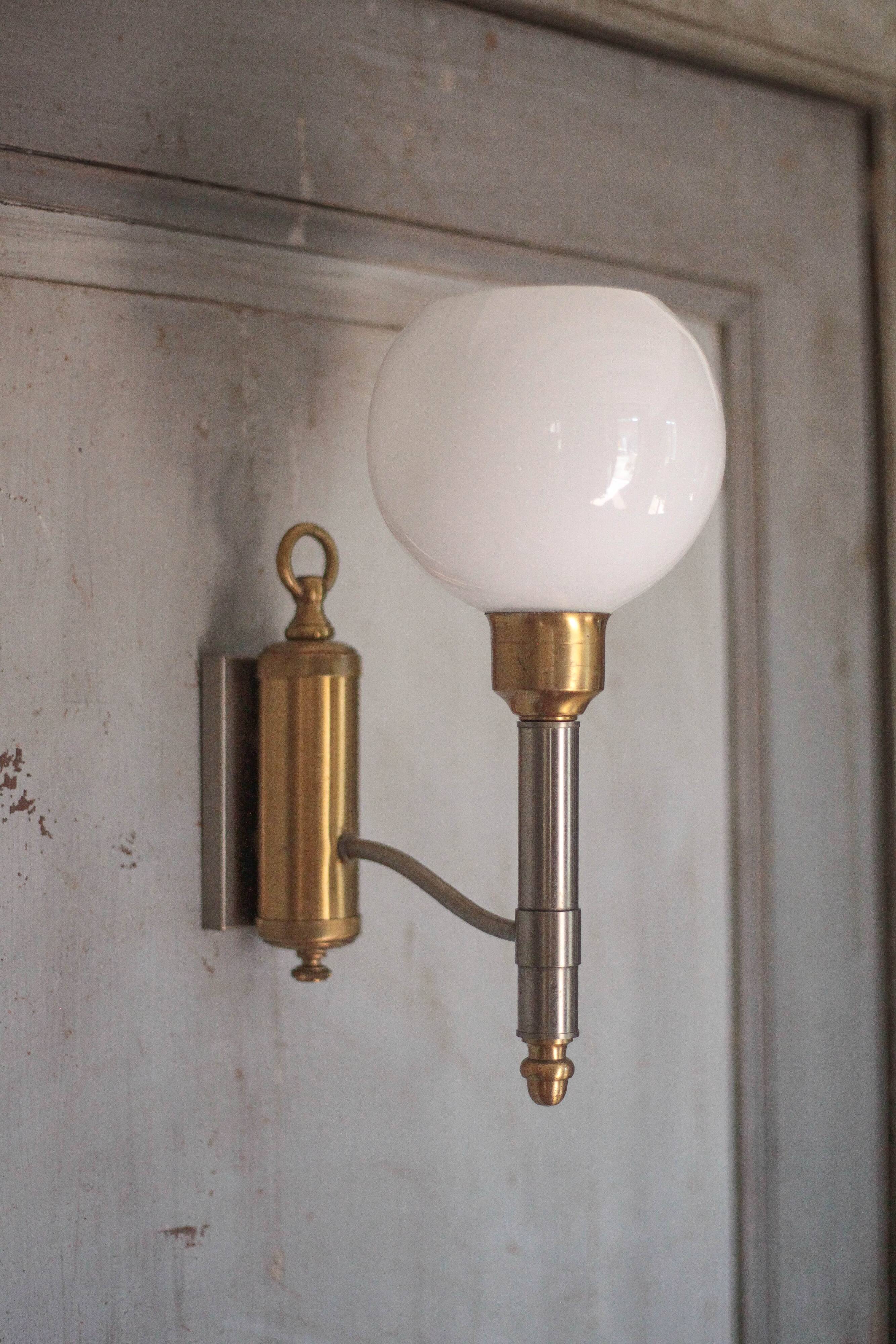 Pair of brass and white opaline wall lights, vintage wall light