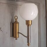 Pair of brass and white opaline wall lights, vintage wall light
