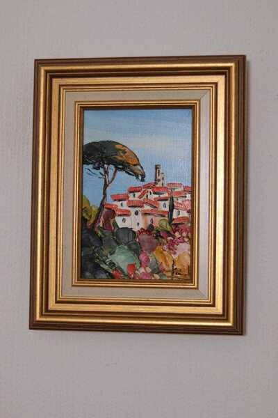 Original French oil on canvas – “Saint‑Paul‑de‑Vence” by Guinet C – vintage & framed – 28 × 23 cm