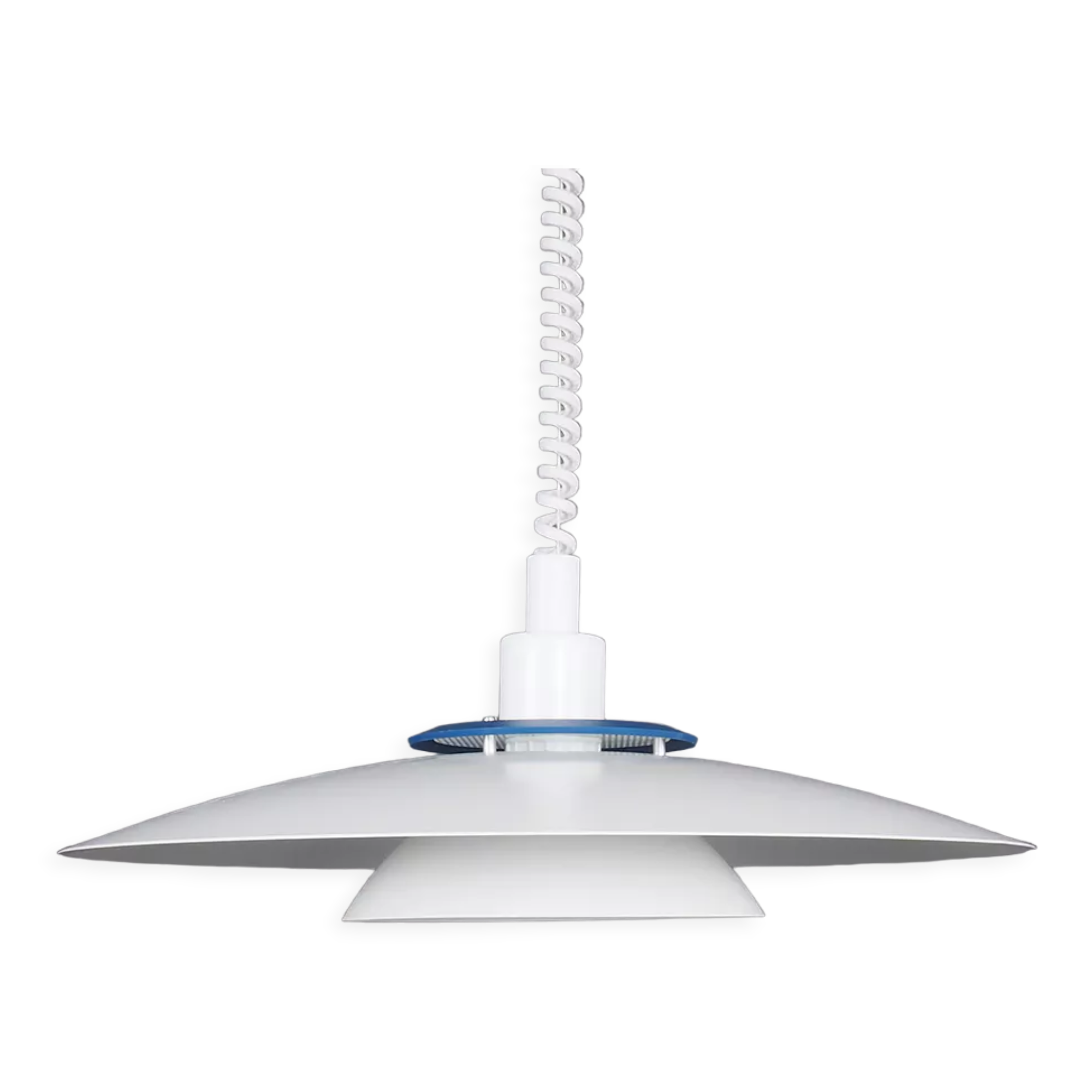 Danish design white metal rise and fall lamp, 1980s