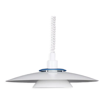 Danish design white metal rise and fall lamp, 1980s