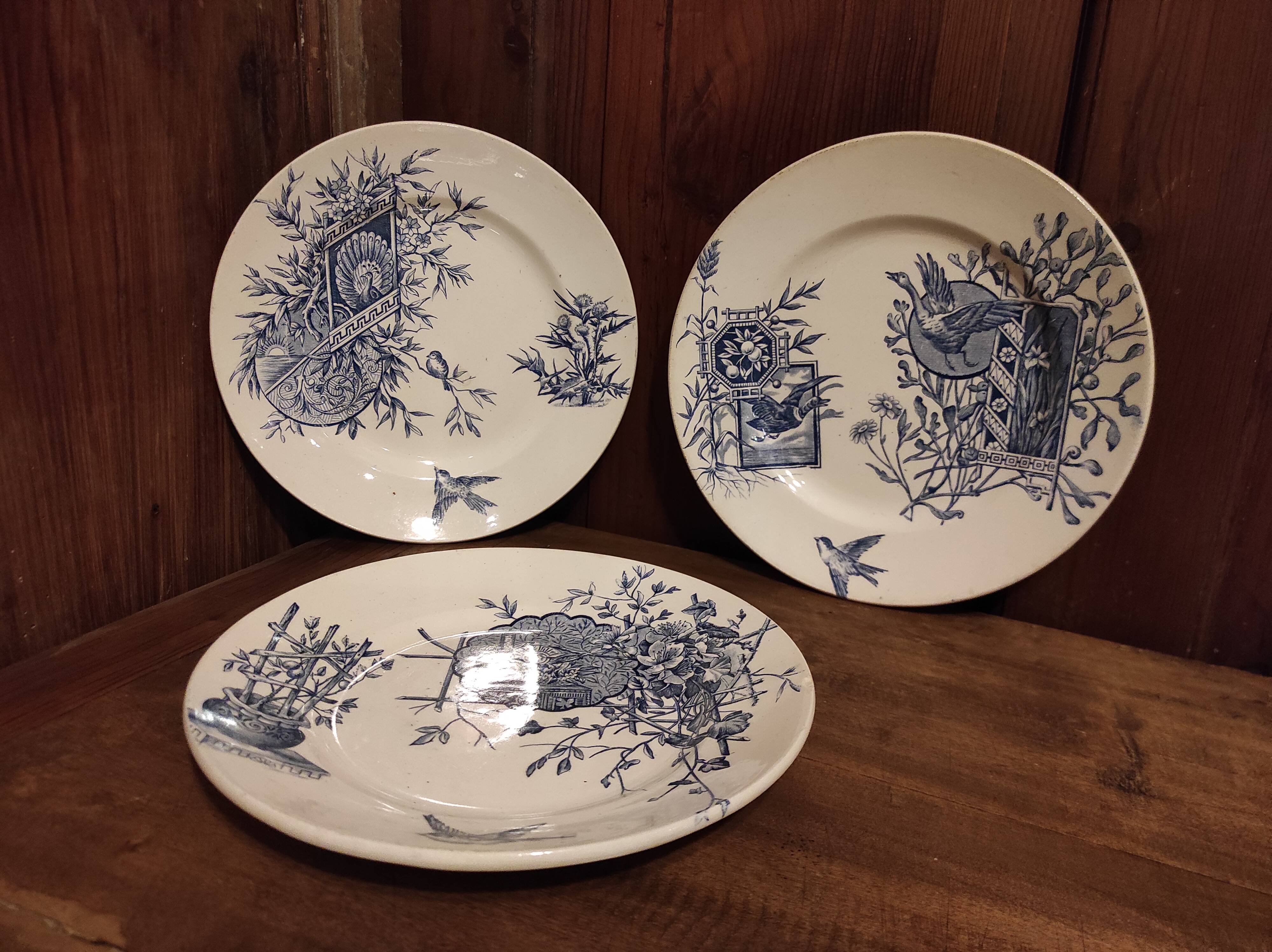 French vintage dessert plate, R. Lafitte, Terre de Fer, Salins