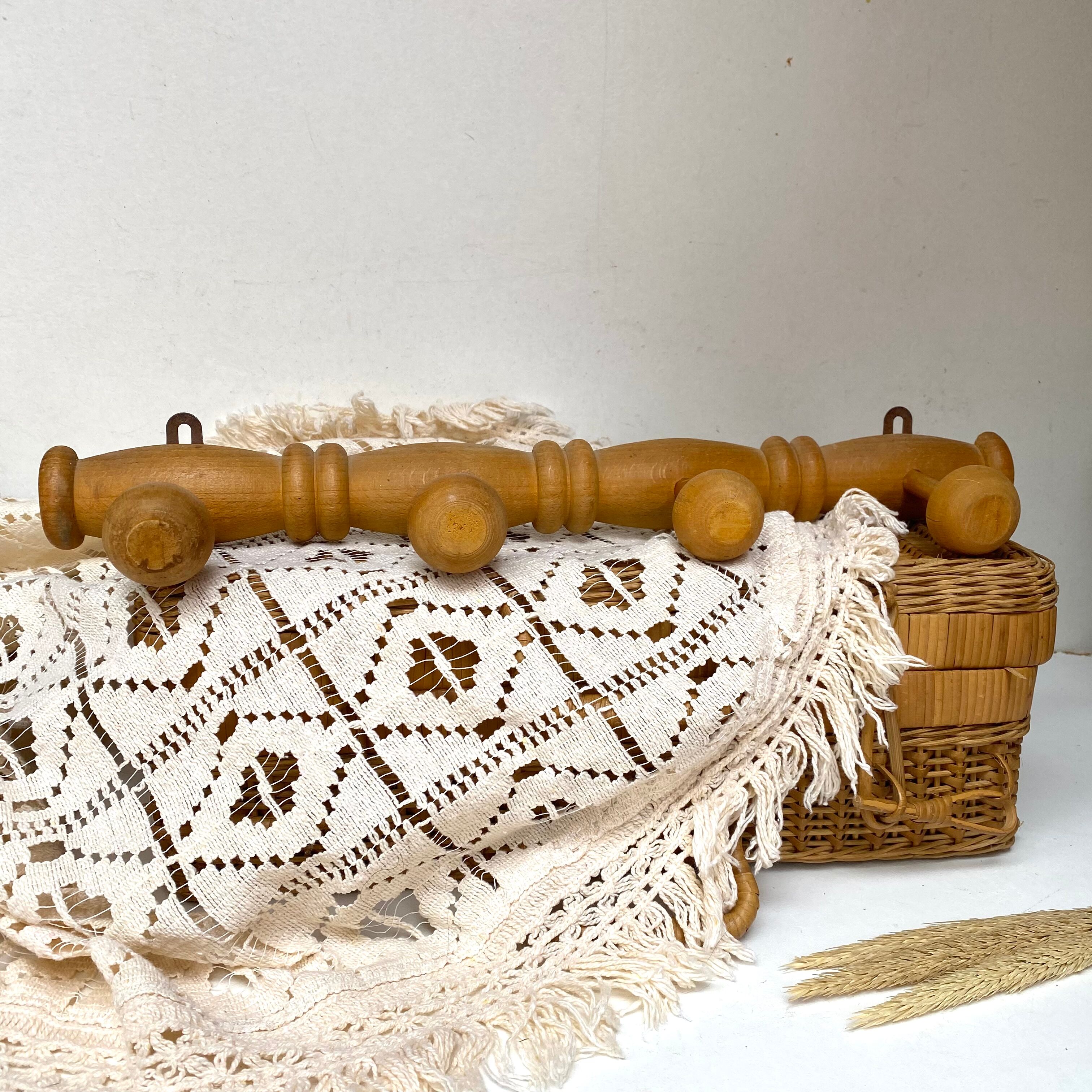 Vintage wooden wall coat rack 4 hooks