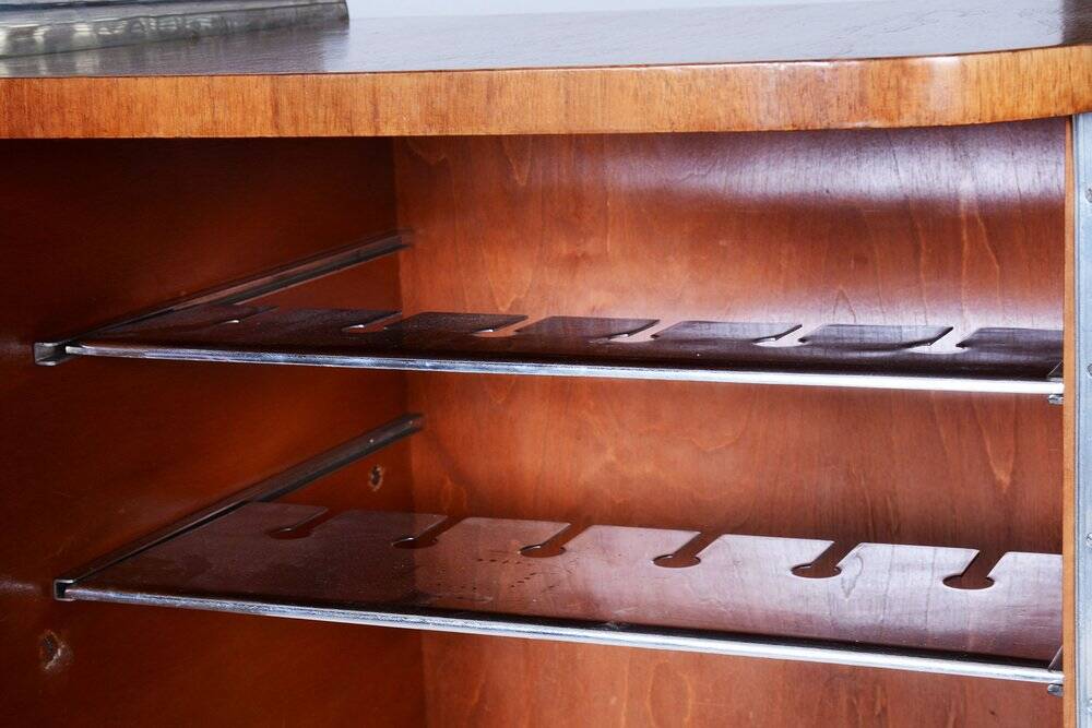 Bauhaus Czechia Sideboard in Walnut and Chrome-Plated Steel by Robert Slezak, 1930s