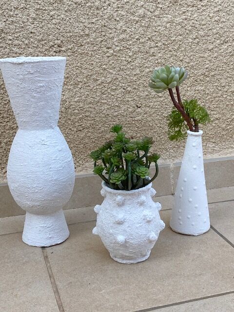 Lot de 3 vases vintage blancs
