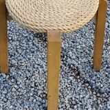 Pair of Scandinavian birch and sea rush stools from the 70s/80s