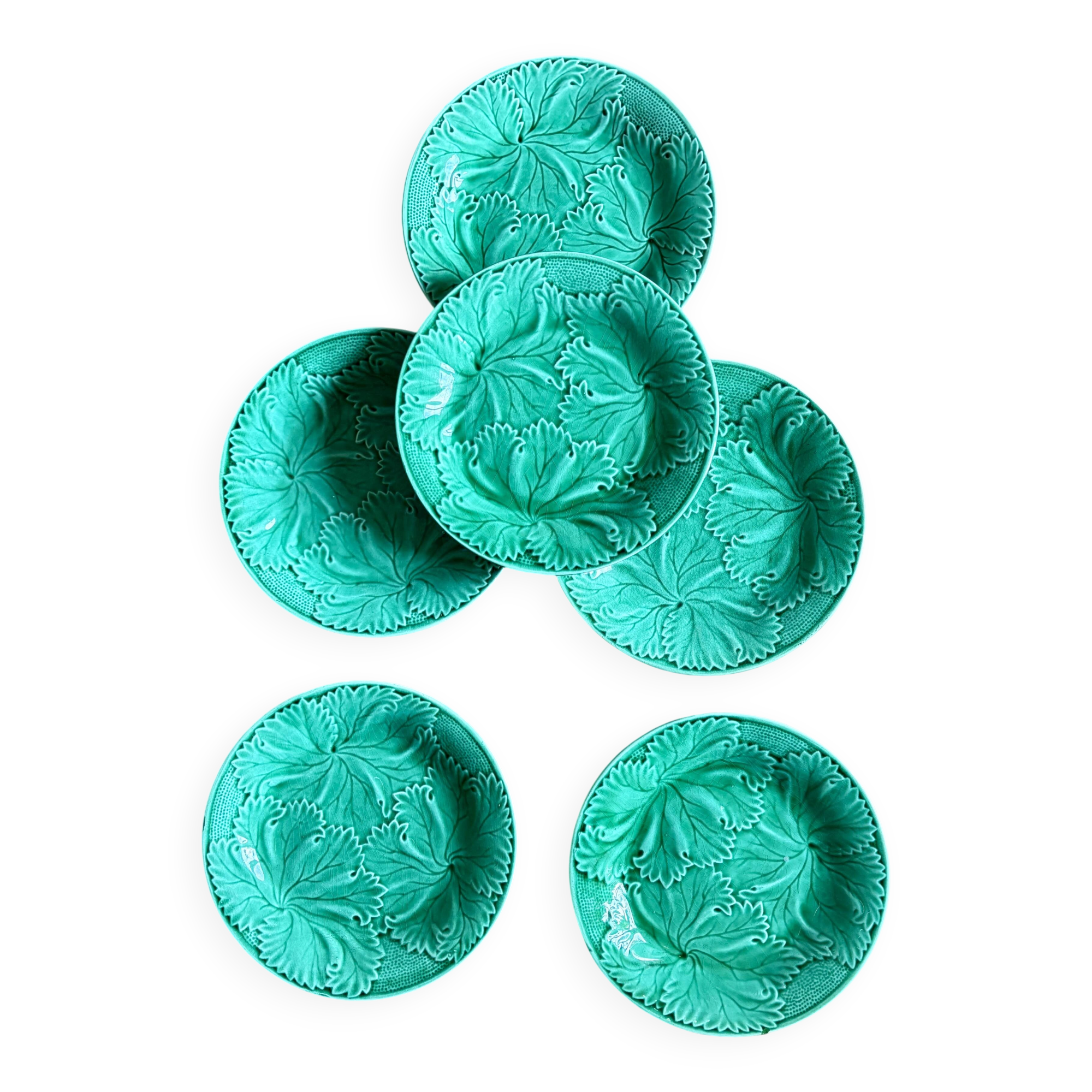 Lot de 6 assiettes vintage en faïence verte