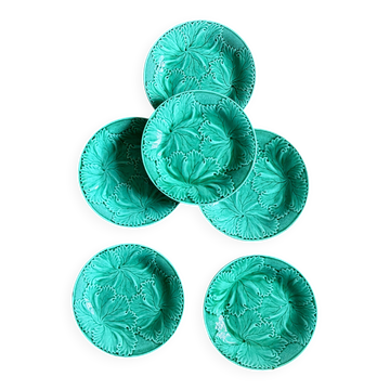 Set of 6 vintage green earthenware plates