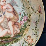 Round earthenware dish - hand decoration signed and marked