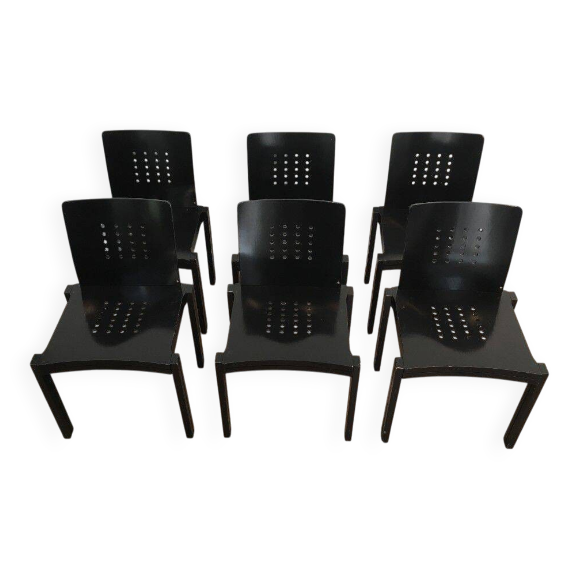 Set of 6 black wooden chairs